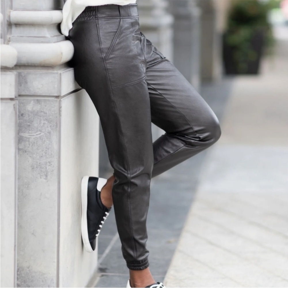 NWT Spanx Faux Leather Black Noir Jogger High Waister Pull On Pant - Size Small